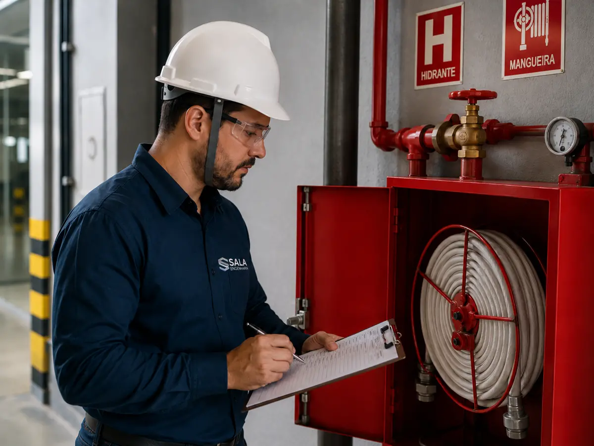 Engenheiro realizando vistoria para regularização de AVCB e segurança contra incêndio em Salvador