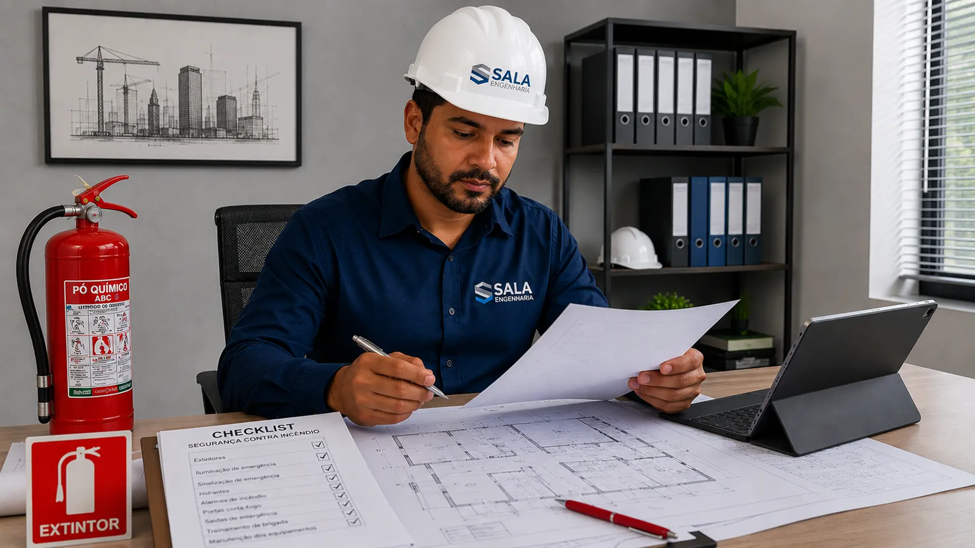 Engenheiro organizando documentos necessários para AVCB e CLCB