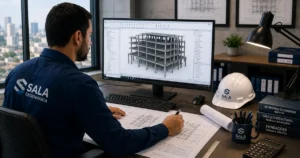 Engenheiro estrutural desenvolvendo projeto estrutural em Salvador