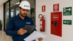 Engenheiro analisando Projeto Técnico Simplificado para AVCB e CLCB