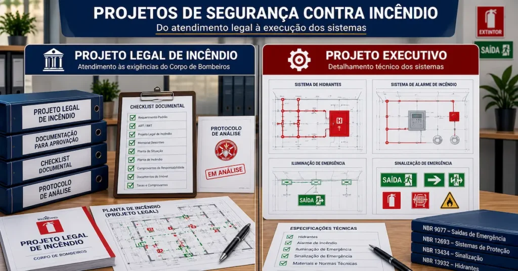 Diferença entre Projeto Legal de Incêndio e projeto executivo dos sistemas