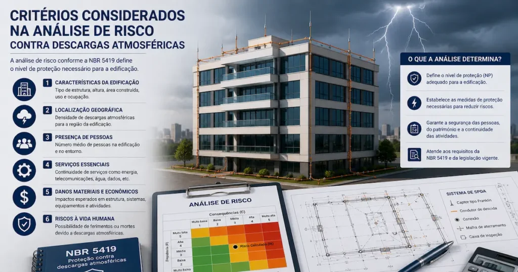 Critérios considerados na análise de risco contra descargas atmosféricas