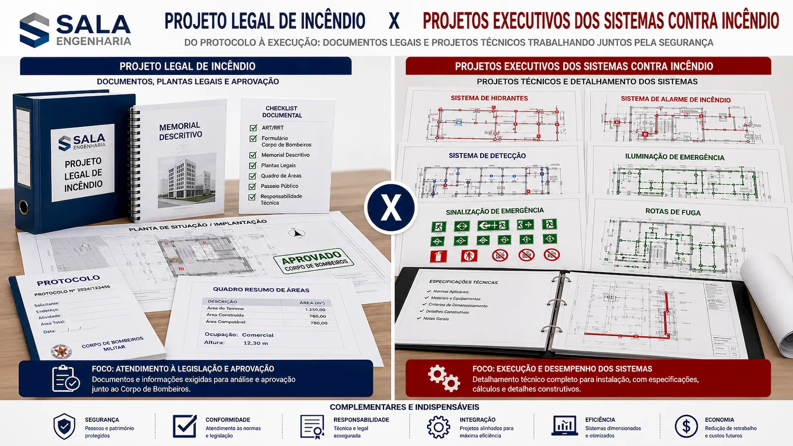 Diferença entre Projeto Legal de Incêndio e projetos executivos dos sistemas