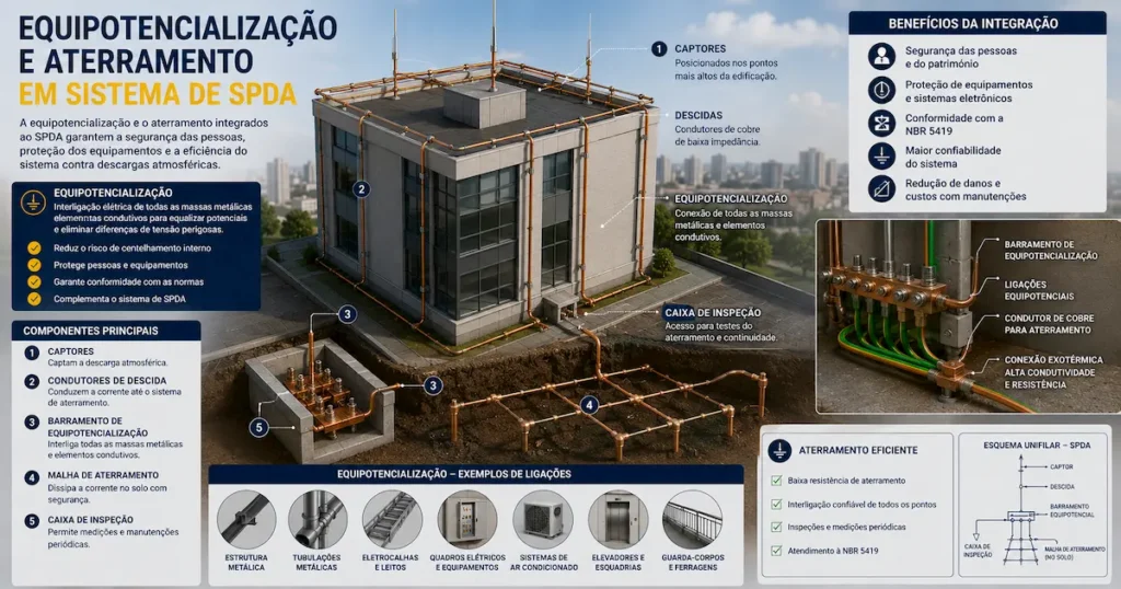 Equipotencialização e aterramento em sistema de SPDA