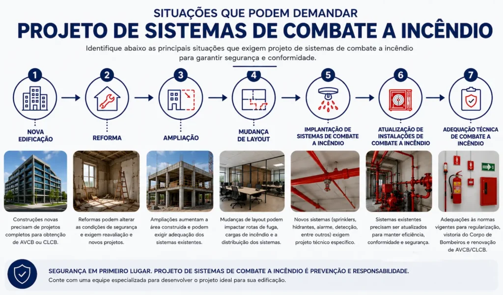 situações que podem exigir projeto de sistemas de combate a incêndio