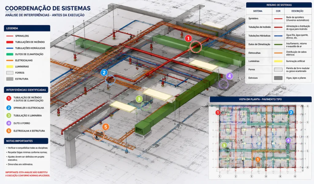 Compatibilização do projeto de sprinklers com arquitetura e instalações
