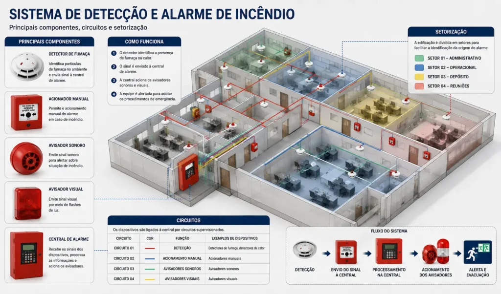 Componentes do sistema de alarme e detecção de incêndio