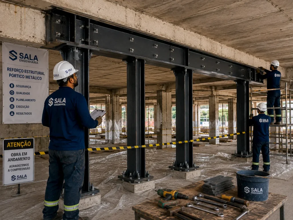 reforço de viga de concreto com acréscimo de perfis metálicos