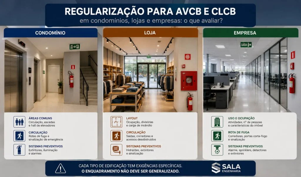 Avaliação de AVCB e CLCB em diferentes tipos de edificação