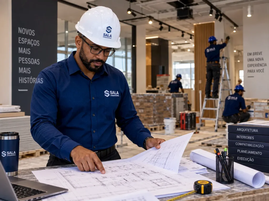 Planejamento de obra com prazo reduzido em edificação comercial